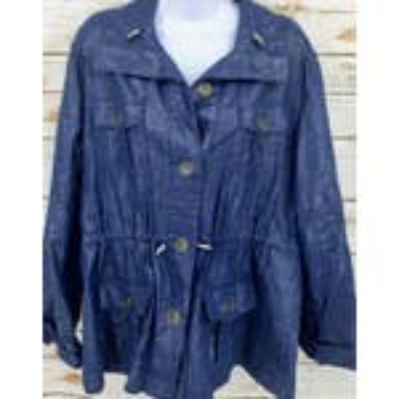 CHICO's Anorak Utility Metallic Blue Chambray Jacket Women's Size 1 (8/1… - Picture 15 of 16